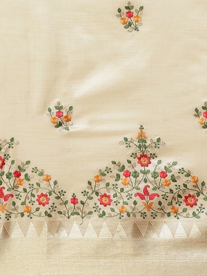White embroidered cotton silk saree with blouse 4