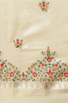 White embroidered cotton silk saree with blouse