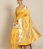 Yellow embroidered cotton silk saree with blouse