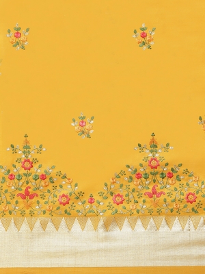 Yellow embroidered cotton silk saree with blouse 3