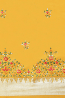 Yellow embroidered cotton silk saree with blouse