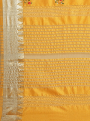 Yellow embroidered cotton silk saree with blouse 4
