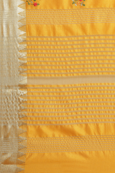 Yellow embroidered cotton silk saree with blouse