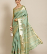 Green Embroidered Cotton Silk Saree With Blouse