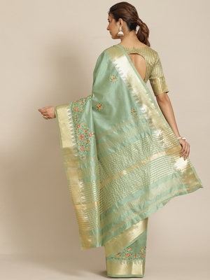 Green Embroidered Cotton Silk Saree With Blouse 2