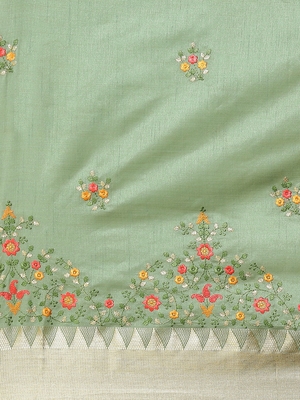 Green Embroidered Cotton Silk Saree With Blouse 3