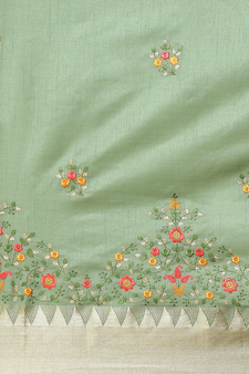 Green Embroidered Cotton Silk Saree With Blouse