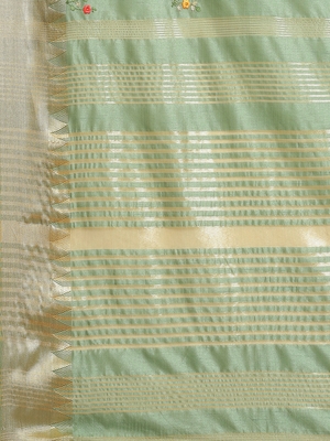 Green Embroidered Cotton Silk Saree With Blouse 4