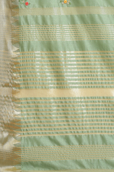 Green Embroidered Cotton Silk Saree With Blouse