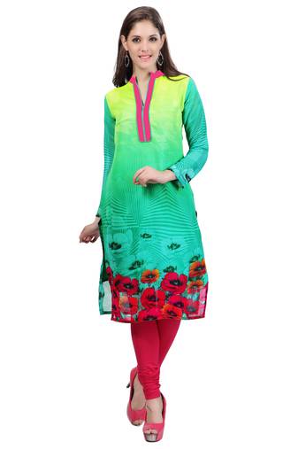 Aqua Georgette Printed Kurti