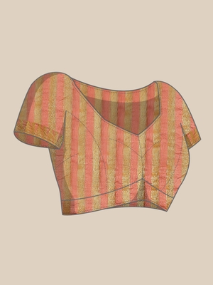 Peach embroidered cotton silk saree with blouse 5