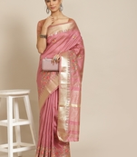 Pink embroidered cotton silk saree with blouse