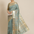 Turquoise embroidered cotton silk saree with blouse