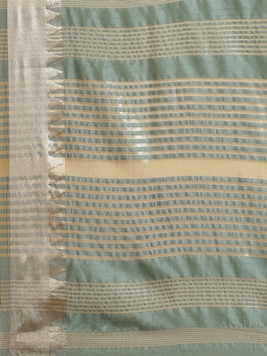 Turquoise embroidered cotton silk saree with blouse 4
