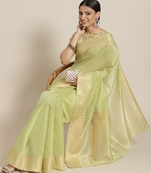 Green embroidered cotton silk saree with blouse