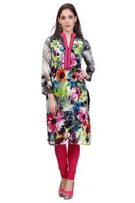 Grey Georgette Printed Full Sleeves Kurti 1