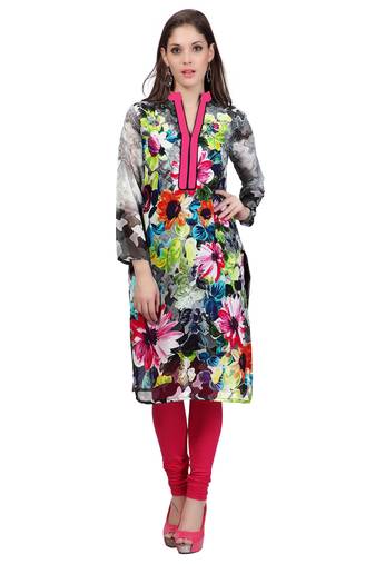 Grey Georgette Printed Full Sleeves Kurti
