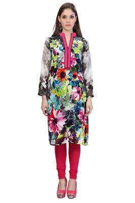 Grey Georgette Printed Full Sleeves Kurti 2
