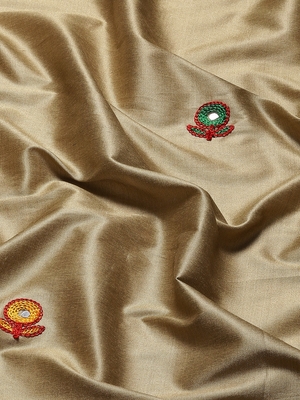 Beige embroidered cotton silk saree with blouse 4
