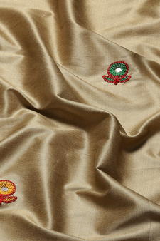 Beige embroidered cotton silk saree with blouse
