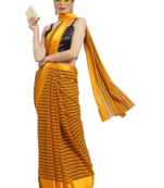 Yellow plain silk saree with blouse