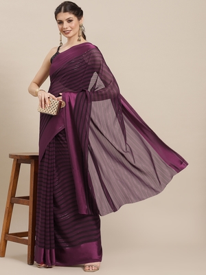 Purple plain silk saree with blouse 1