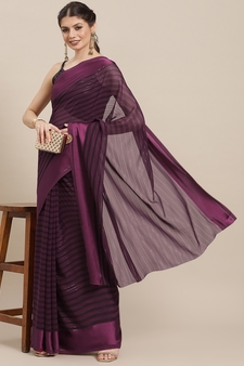 Purple plain silk saree with blouse