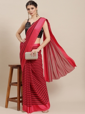 Pink plain silk saree with blouse 1