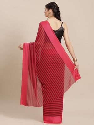 Pink plain silk saree with blouse 2