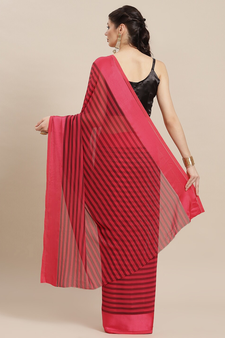 Pink plain silk saree with blouse