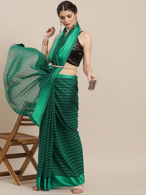 Green plain silk saree with blouse 1