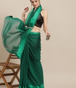 Green plain silk saree with blouse