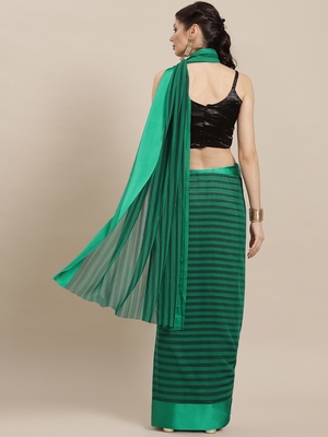 Green plain silk saree with blouse 2