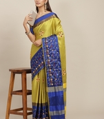 Lime embroidered cotton silk saree with blouse