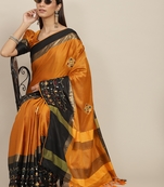 Orange embroidered cotton silk saree with blouse