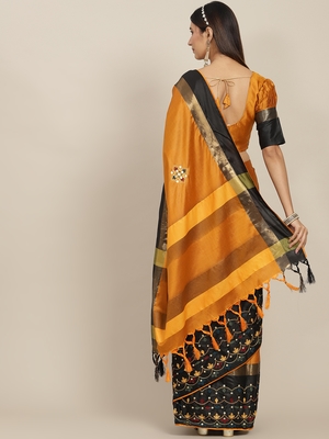 Orange embroidered cotton silk saree with blouse 3