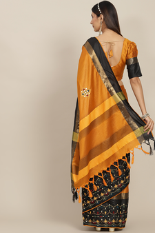 Orange embroidered cotton silk saree with blouse