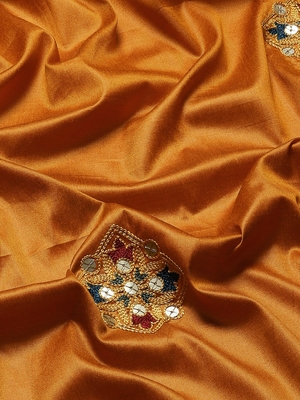 Orange embroidered cotton silk saree with blouse 4