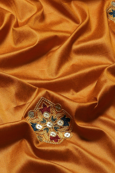 Orange embroidered cotton silk saree with blouse