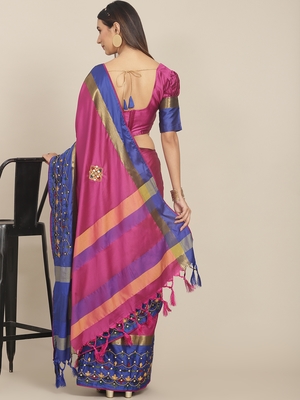 Pink embroidered cotton silk saree with blouse 2