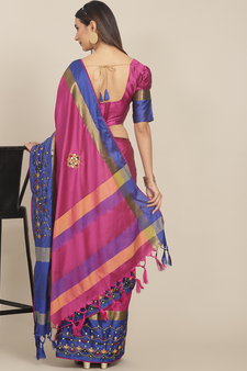 Pink embroidered cotton silk saree with blouse