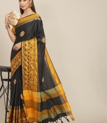 Black embroidered cotton silk saree with blouse