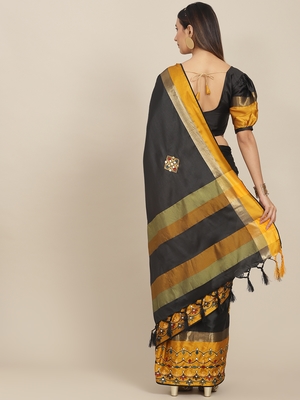 Black embroidered cotton silk saree with blouse 2