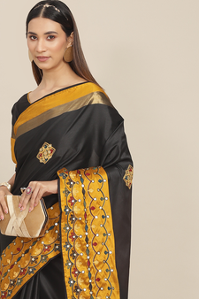 Black embroidered cotton silk saree with blouse
