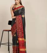 Black embroidered cotton silk saree with blouse