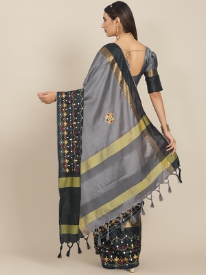 Grey embroidered cotton silk saree with blouse 2