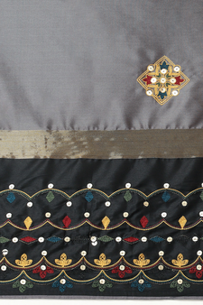 Grey embroidered cotton silk saree with blouse