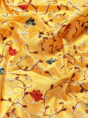 Yellow embroidered cotton silk saree with blouse 4