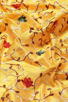 Yellow embroidered cotton silk saree with blouse