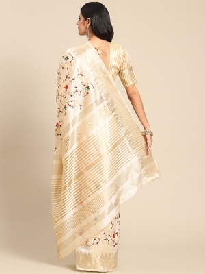 Beige embroidered cotton silk saree with blouse 3